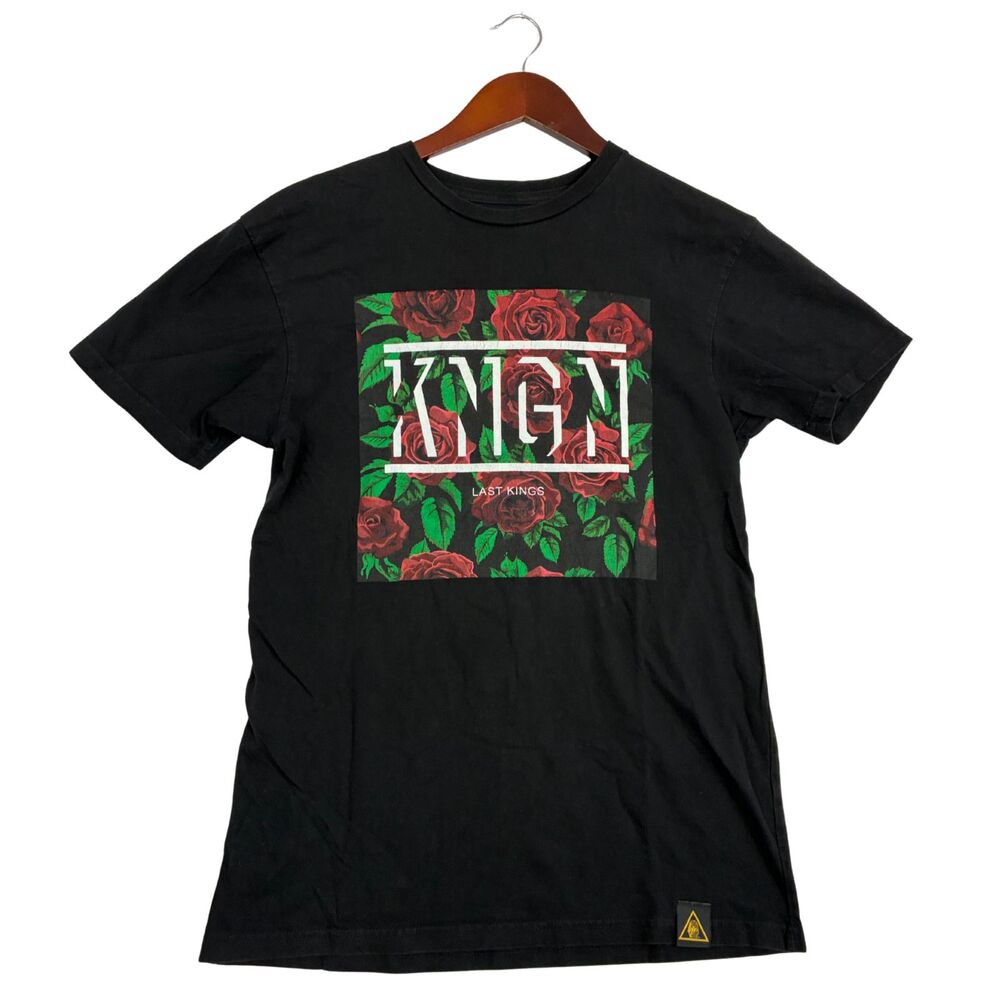 Last Kings LK Mens Medium Black Rose Floral Graphic Logo T Shirt Streetwear